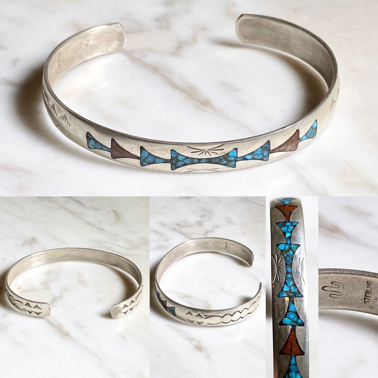 zuni chip-inlay silver bangle