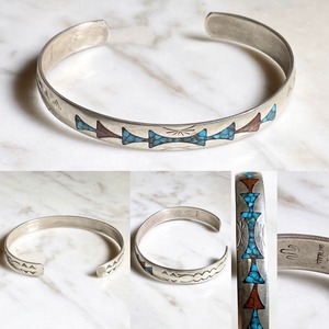zuni chip-inlay silver bangle