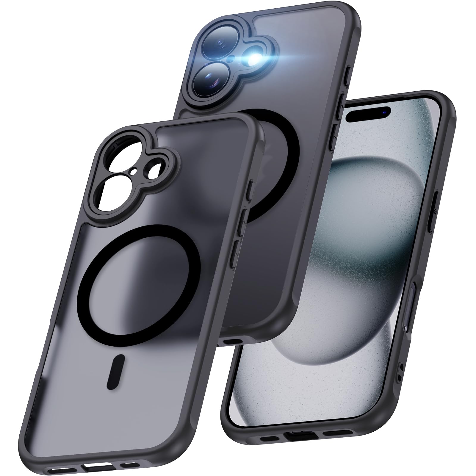 Aunote iPhone 17 ケース Magsafe対応 カメラ保護 米軍MIL規格 耐衝撃 マット 薄型 ストラップホール付き ワイヤレス充電対応 スマホケース iPhone 17 カバー ブラック