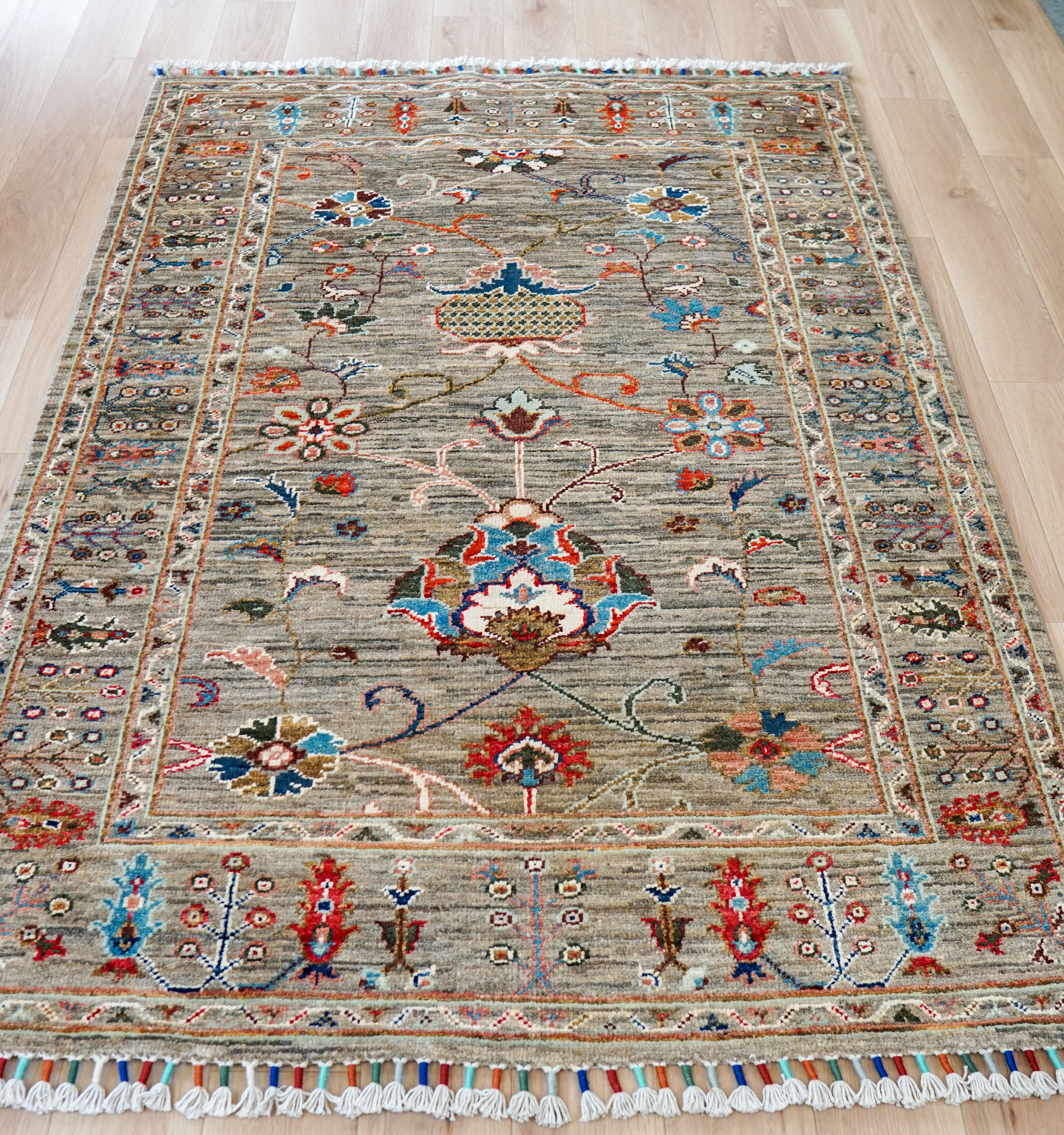 142×104cｍ【アフガニスタン手織り絨毯】ガズニーウール ペルシャ絨毯-