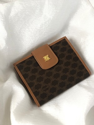 CELINE セリーヌ マカダム 財布 ブラウン ブラゾン レザー がま口 vintage ヴィンテージ オールド yvn2cs