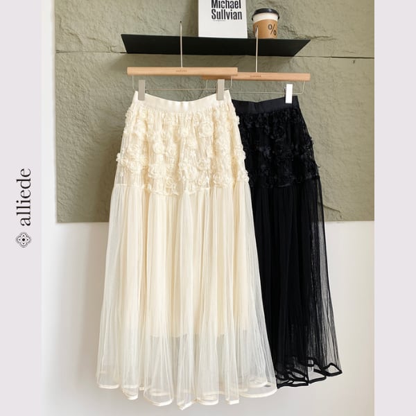 フラワーモチーフチュールスカート A2689