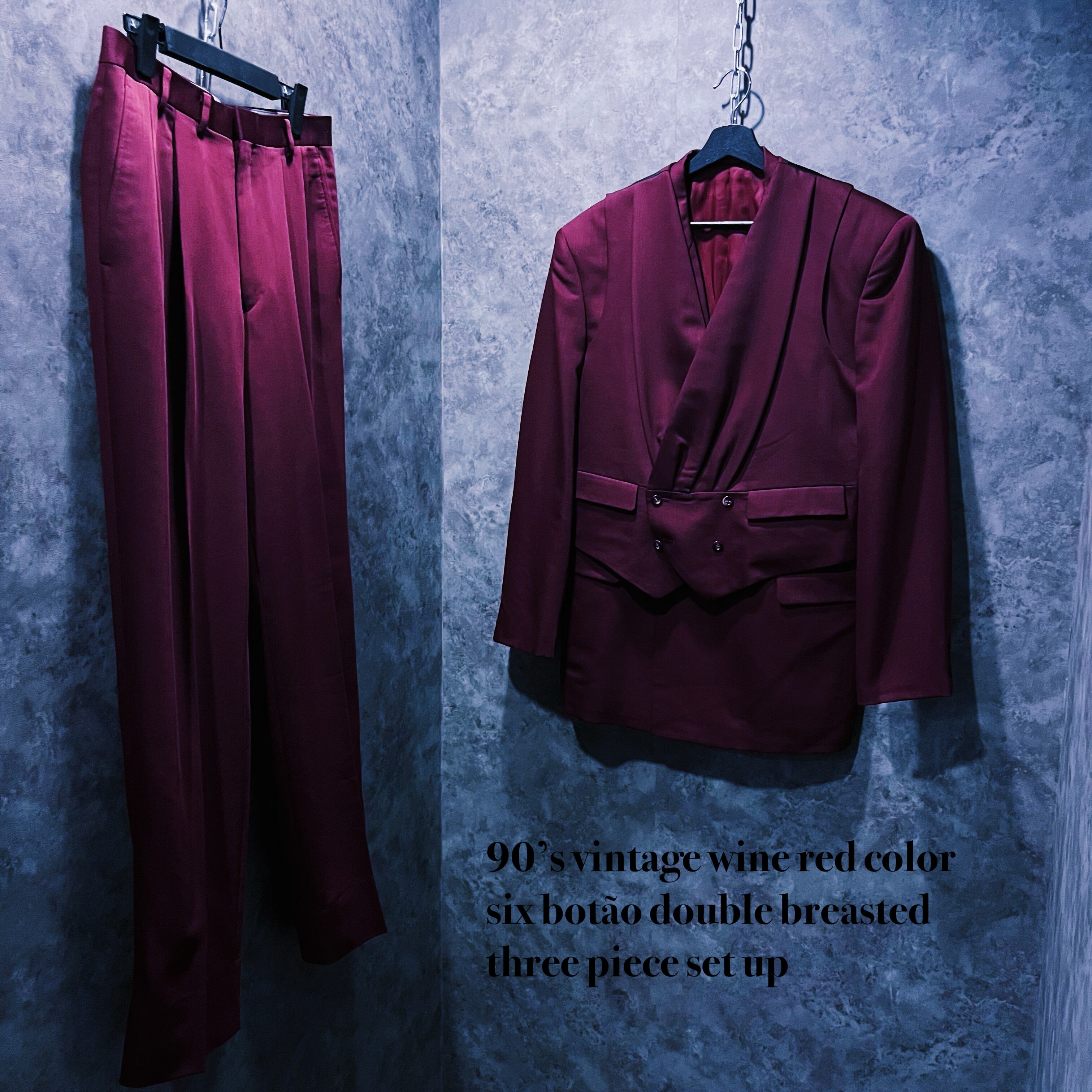 【doppio】90’s vintage wine red color six botão double breasted three piece set up