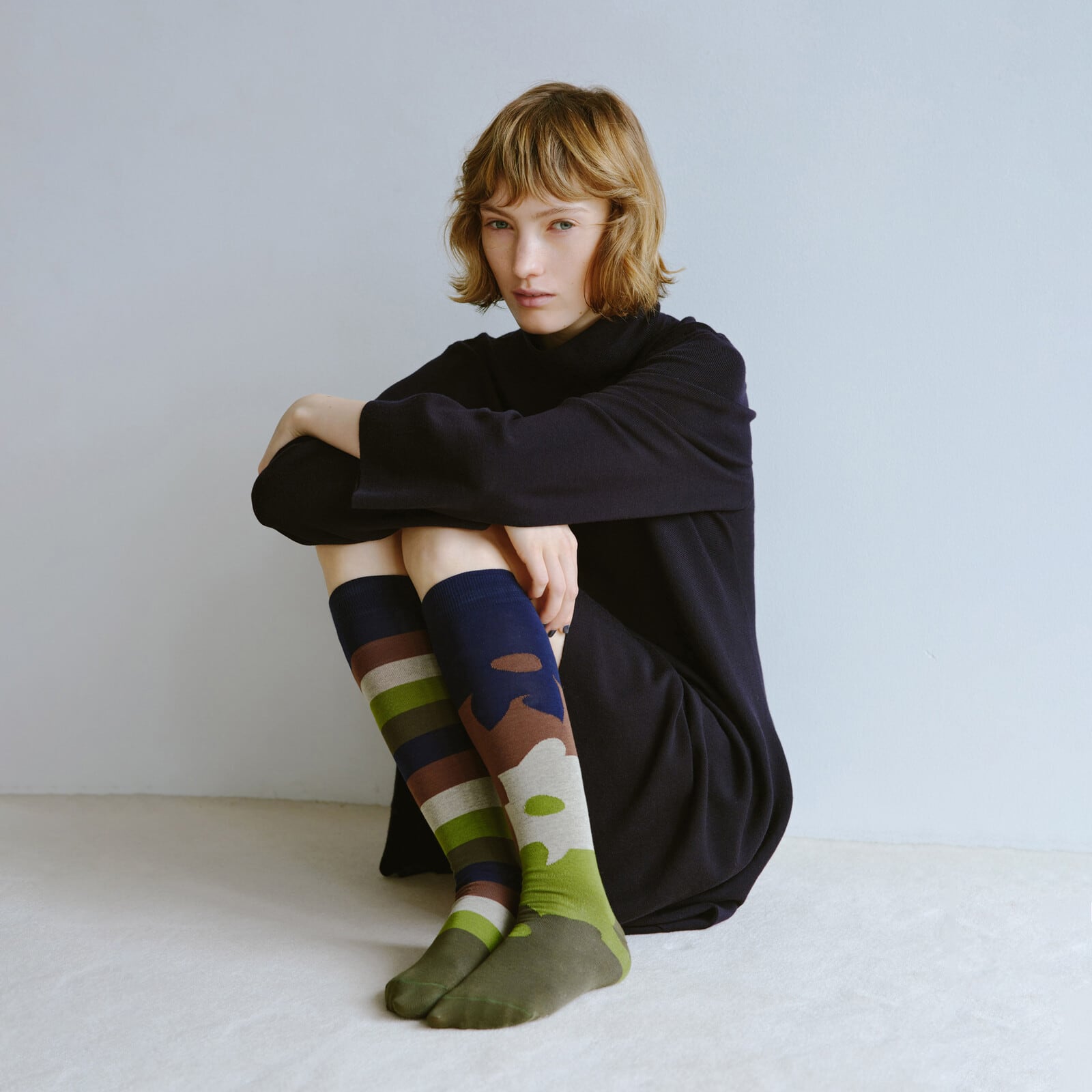 【2nd PALETTE】アート ハイソックス〈 matcha_border 〉| 日本製