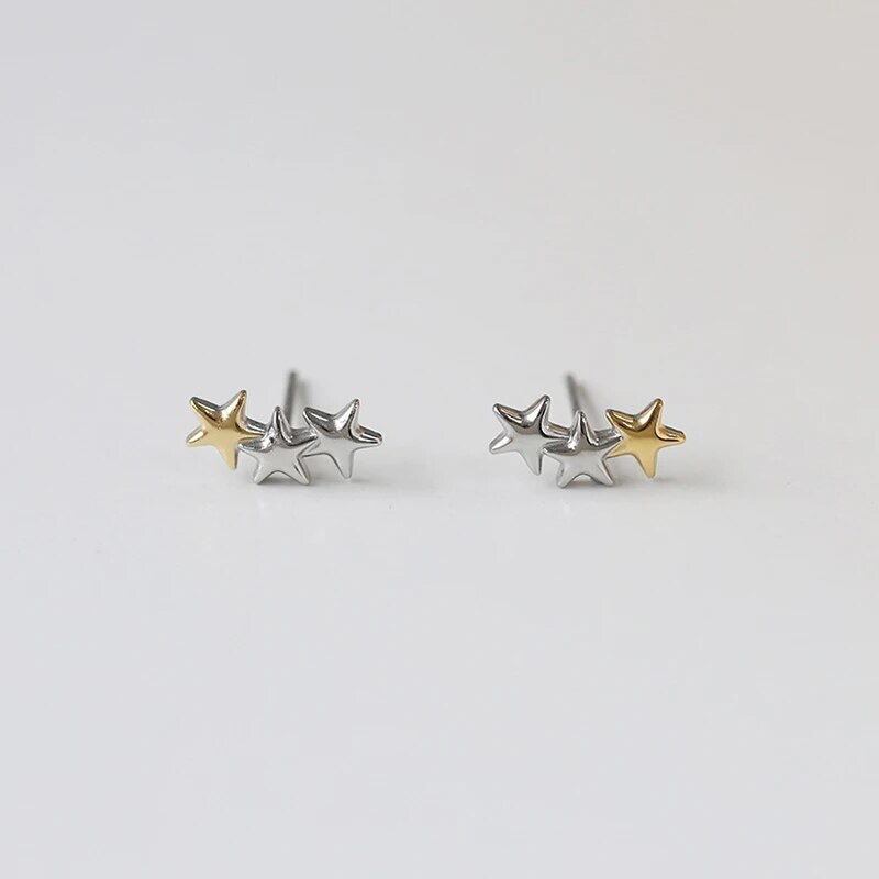 金アレ対応 316L 3連スターピアス (0362)