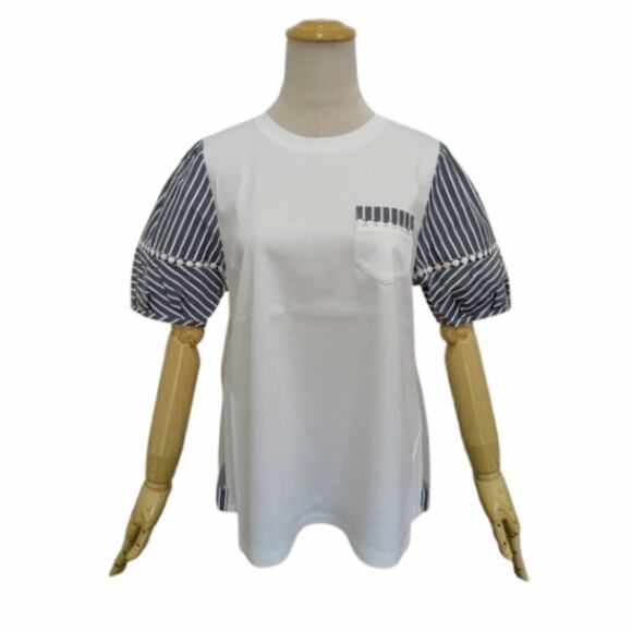 スーパービューティー チュニックTシャツ 異素材ドッキング ストライプ袖 レース チュール 2512039 ブラック 2025年春夏 オーラボー Super Beauty レディース 半袖 リボン きれいめ 上品 ミセス