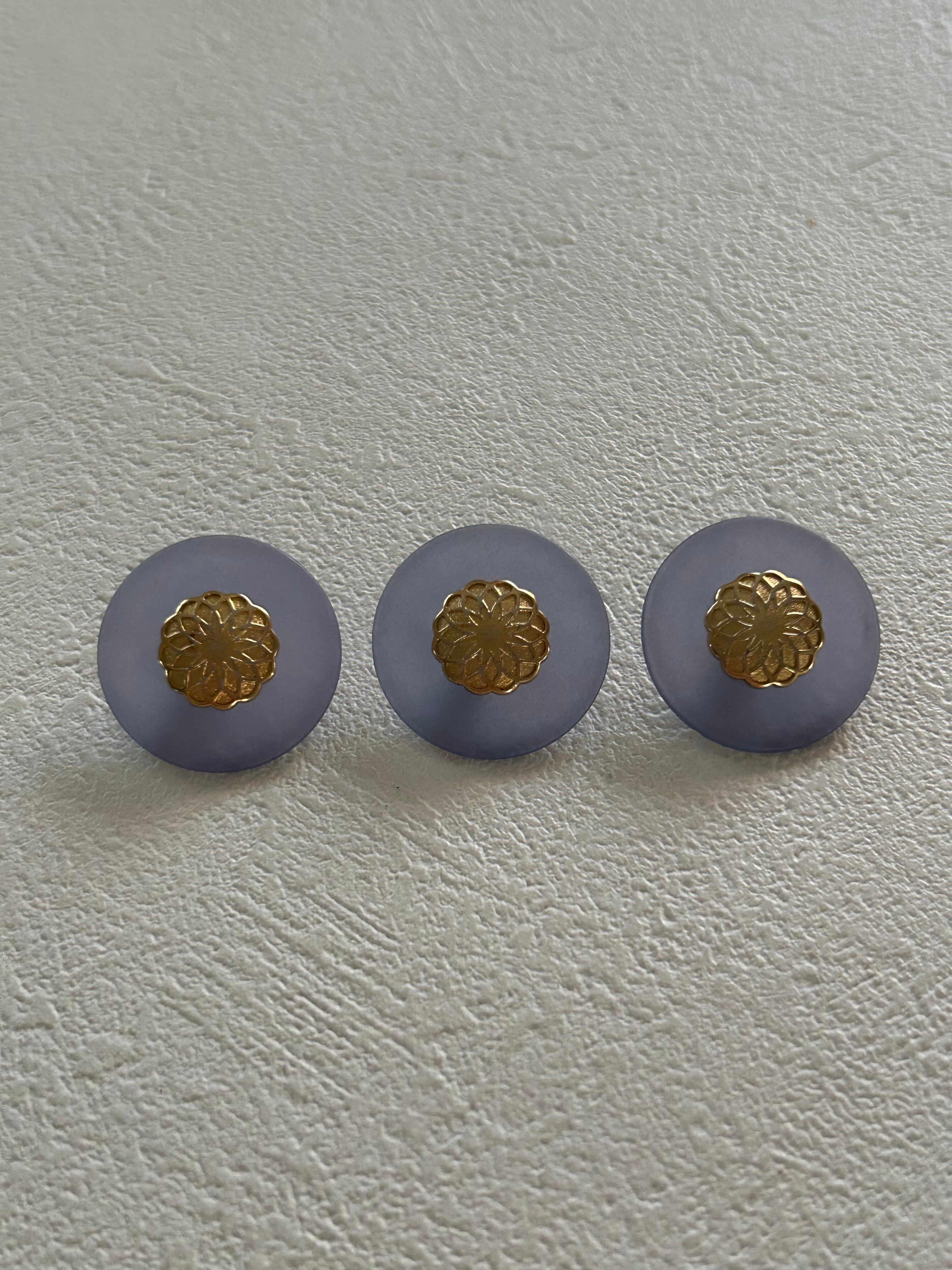 フランスVintageボタン プラスチックボタン ブルー系×ゴールド フロスト 22mm アクセサリーパーツ デコレーション材