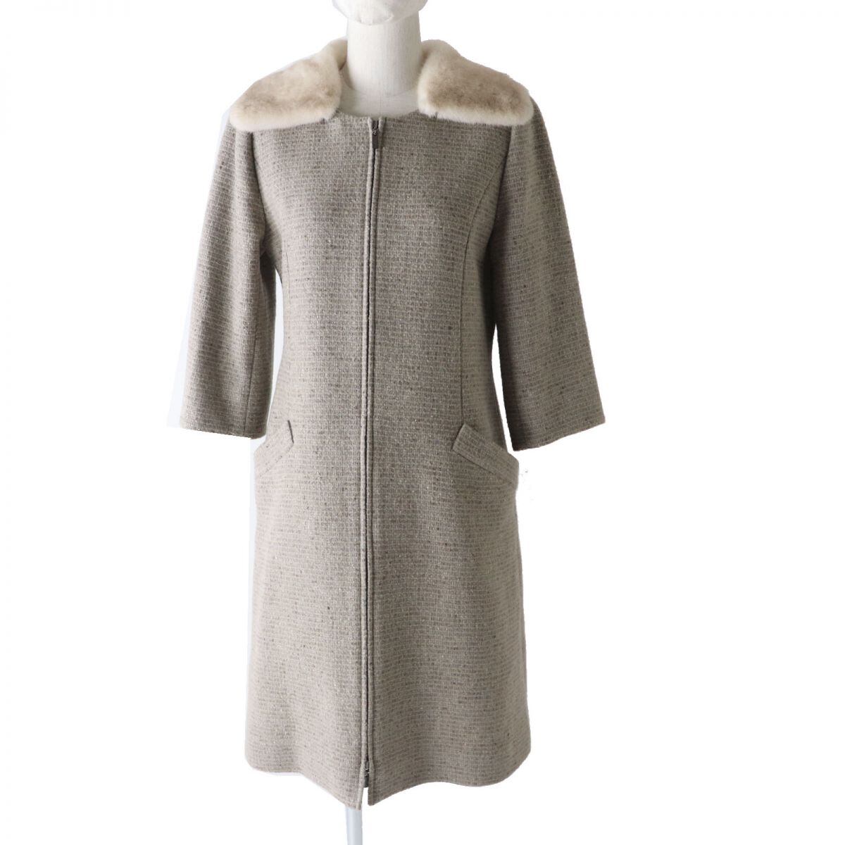 FOXEY ノーカラー サマーツイード コート FOXEY - 新品未使用！FOXEYミンク襟ツイードロングコート 40