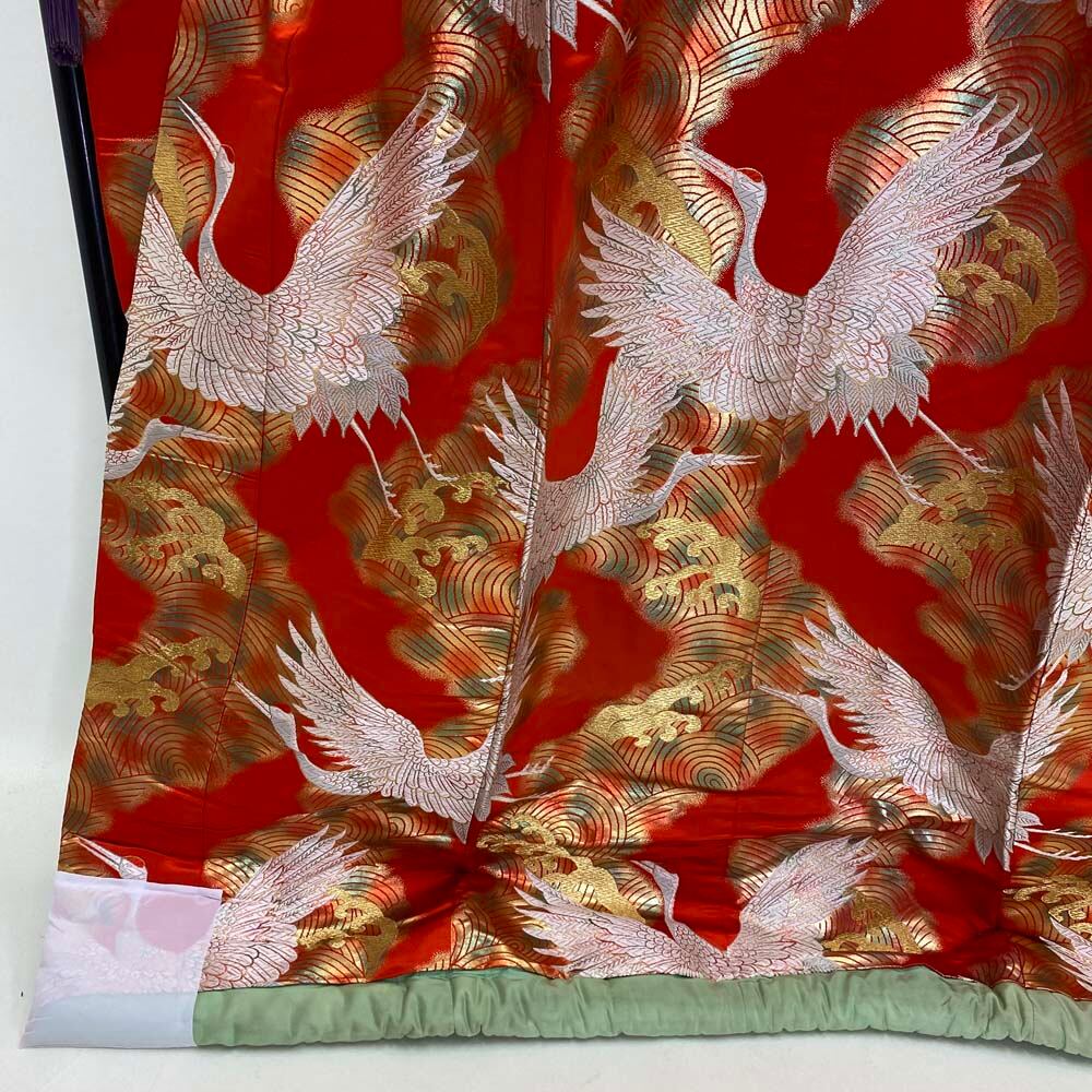 色打掛 正絹 鶴 刺繍 赤 金 打掛 花嫁衣裳 婚礼 リサイクル 中古  