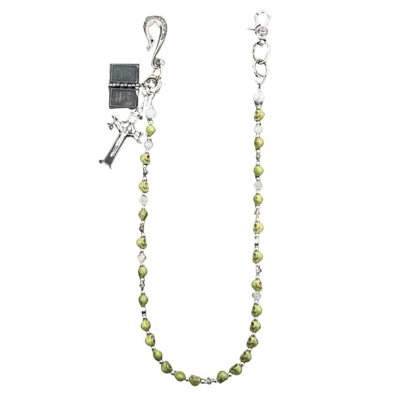 グリーンスカルビーズクロス ウォレットチェーン G136