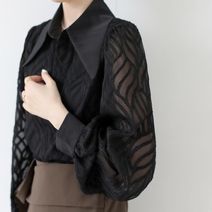 レディース トップス シャツ ブラウス 普通丈 長袖 ボリューム袖 襟付き ストレート Iライン スマート 透け感 シースルー 異国風 コンサバ 大人可愛い きれいめ シンプル カジュアル 上品 おしゃれ かっこいい レトロ アジアン エスニック エキゾチック マニッシュ ガーリー 個性的 クール モード系 エレガント モダン 主役級 存在感 キュート 都会的 ラグジュアリー クラシカル ロマンティック ナチュラル 柄 二次会 ロングシーズン 発表会 オフィス OL デート お出かけ パーティー