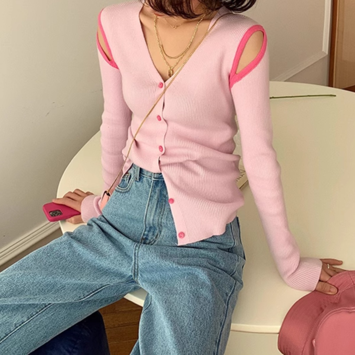 v neck skimming short cardigan canvas.