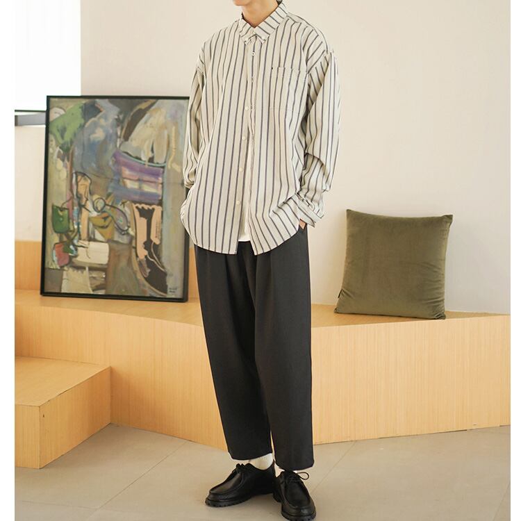★COLLEGE STYLE LOOSE STRIPED DRAPED SHIRT　　　19169