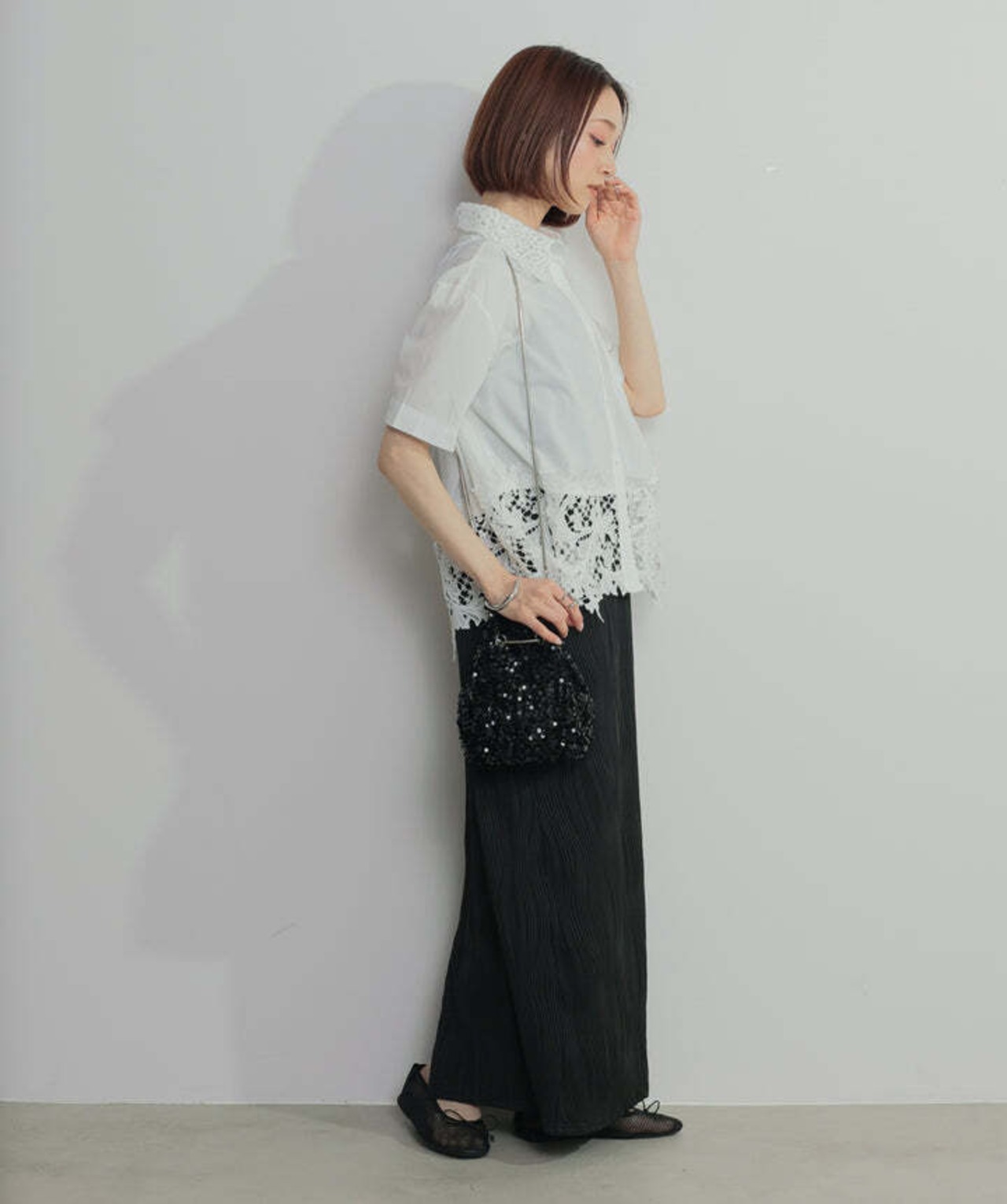 2603033 レースドッキングストライプシャツ white