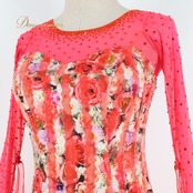 社交ダンス 衣装 PASTIME パスタイム ドレス ワンピース スタンダード ピンク系 レッド系 朱色 ピンク 赤 フリル レース 花柄 フロート ダンス パーティ 発表会 デモ レディース フラワー ダンス衣装 ふんわり