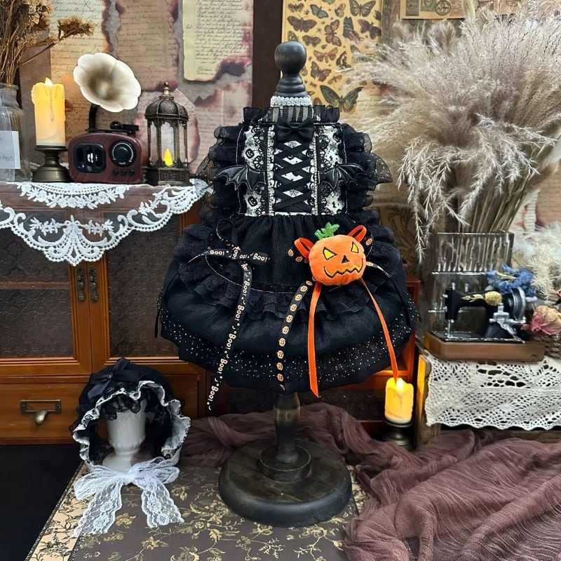 【海外ハンドメイド】ハロウィンブラックドレス 犬服 01326