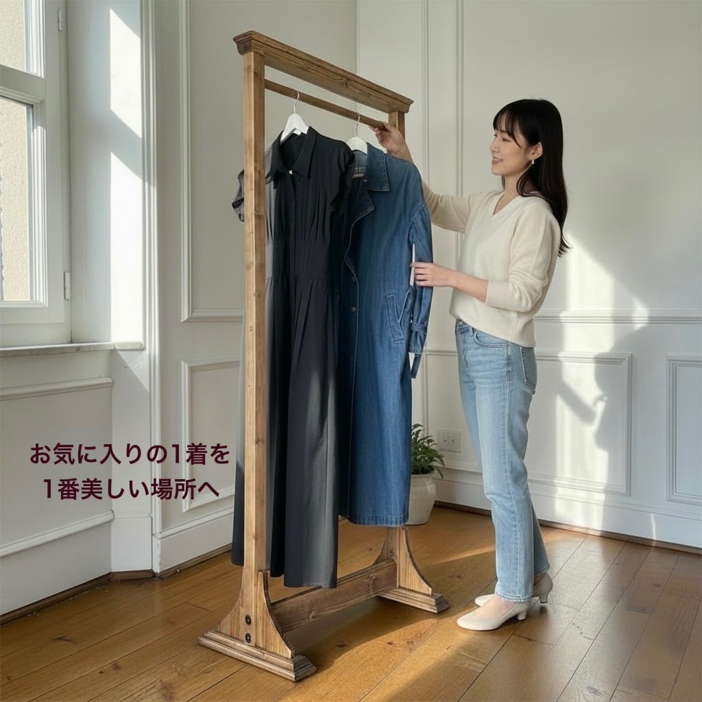 アンティーク風 木製ハンガーラックB/魅せる収納/ディスプレイ/天然無垢材/組み立て式/