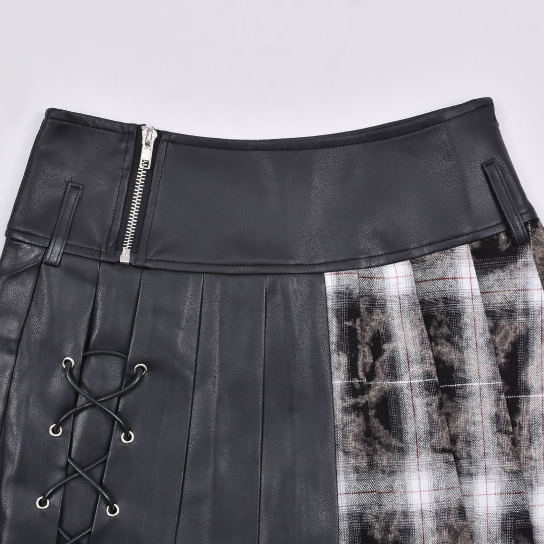 チェックドッキング☆レザープリーツスカート | VOLCAN&APHRODITE