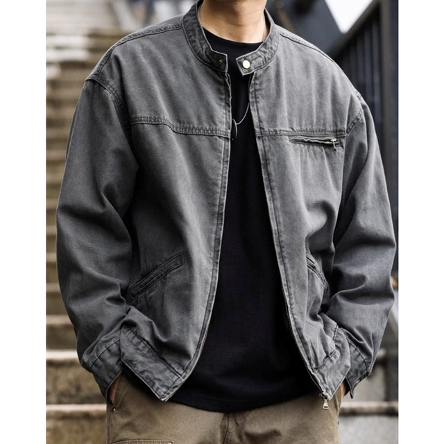 【H0361】Stand Collar Front Zip-Up Work Jacket