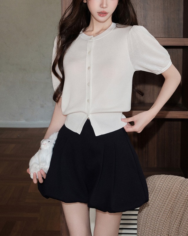 パフスリーブライスールニットカーディガン　l0709