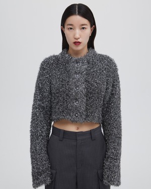 Lame Shaggy Knit Cardigan