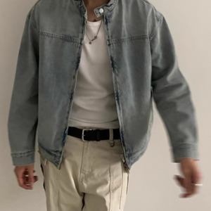 ショートスタンドカラーデニムジャケット　0879