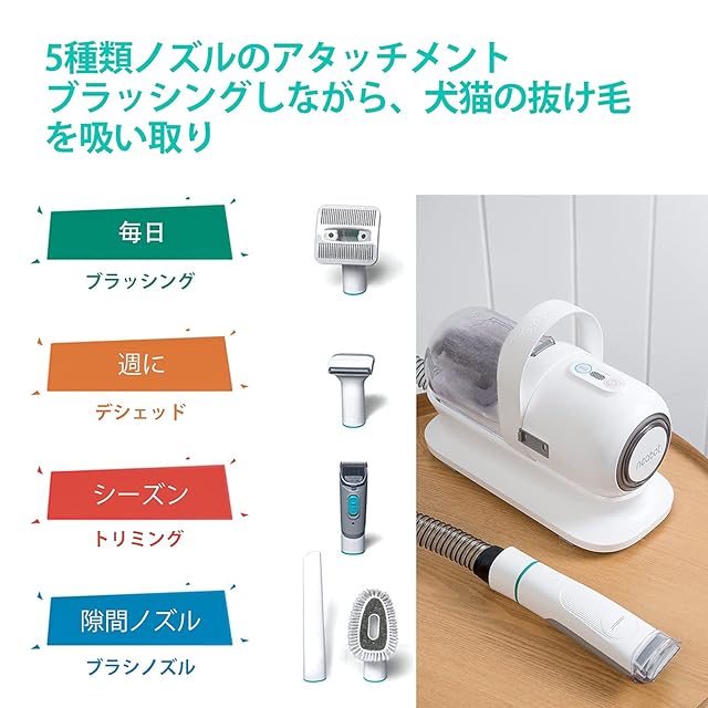 ブラシと掃除機一体型】Neabot ペット用バリカン 犬 猫美容器 5