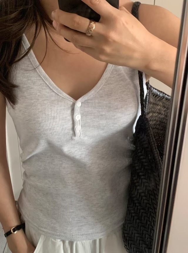 (LITER) bunny button halterneck cami/ 2color