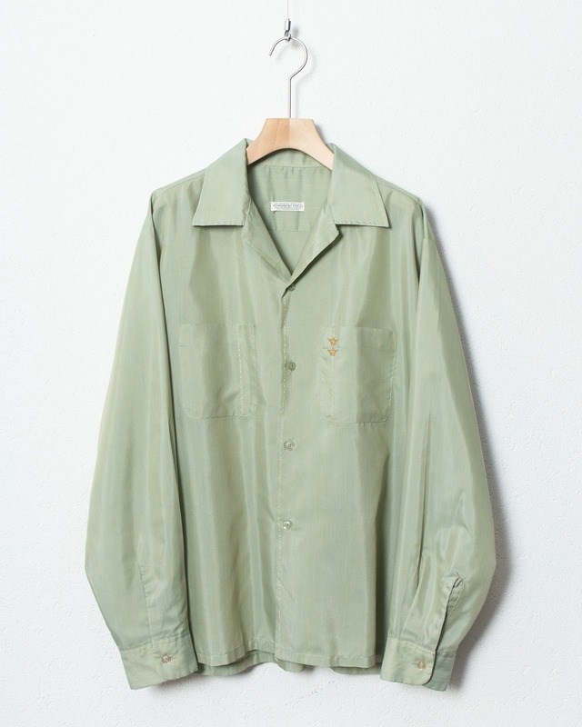 vintage open collar cotton × polyester shirt / COLOR:LIGHT GREEN
