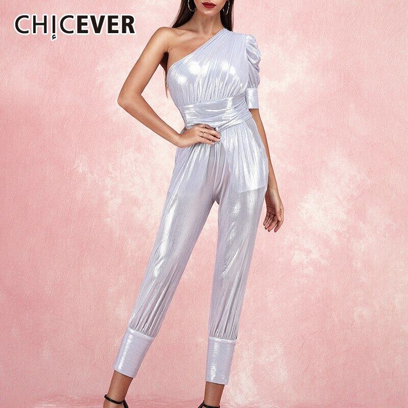 CHICEVER非対称シャーリングジャンプスーツ不規則な襟半袖女性のジャンプスーツ服2020タイド ハーフスリーブ 6base533383024991