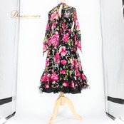 社交ダンス 衣装 スタンダード ドレス ワンピース パーティドレス ピンク系 ブラック系 グリーン系 prima boutique プリマブティック 黒 花柄 ホワイト系 白 ストレッチ ドレス 女性用 発表会 フラワーデザイン おしゃれ かわいい 高級感 ラインストーン ドレスアップ バルーン スカート エレガント デザイン 袖あり 透け感 ポリエステル 柔らかい 目立つ 体型カバー ゆったり フォーマルパーティ