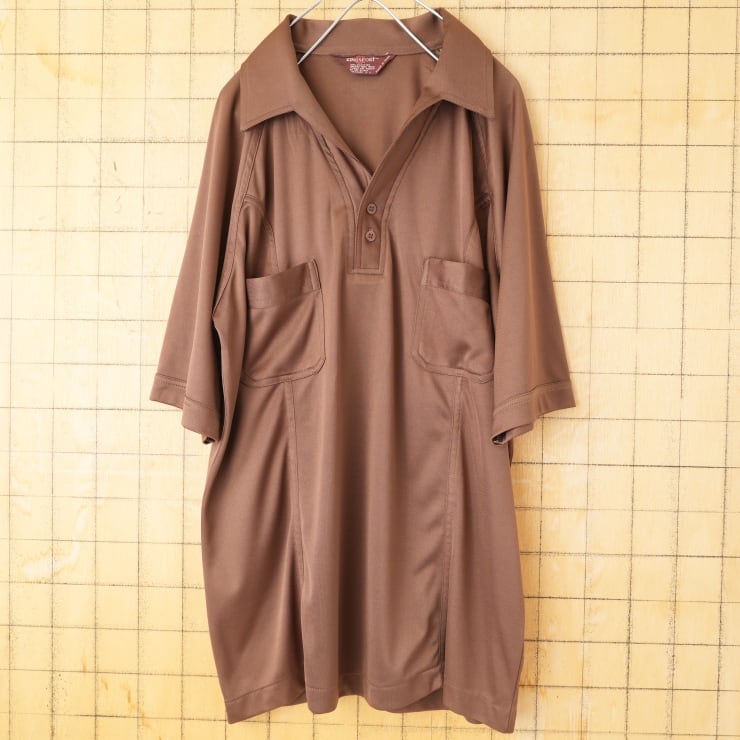 60s 70s USA製 Mac Taggart バンロン ポロシャツ メンズL ネイビー