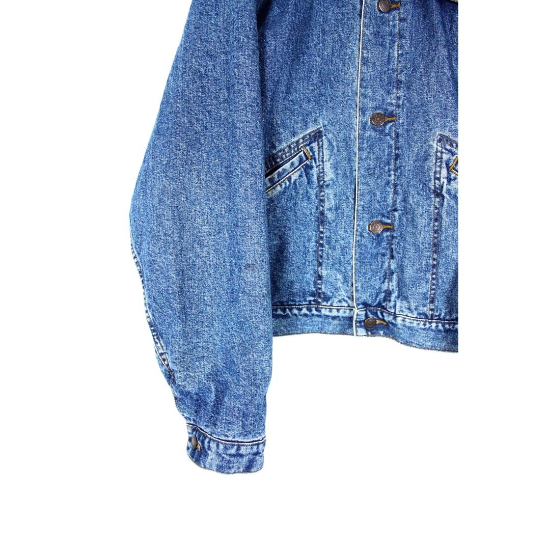 80s-90s old GAP デニムジャケット レザー切り替え 裏地チェック
