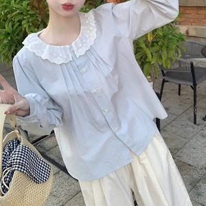 カラーシャツ レディース トップス シャツ ブラウス 前開き 長袖 ラウンドネック 襟付き フェミニン レース かわいい 大人可愛い きれいめ 上品 おしゃれ ガーリー エレガント 存在感 抜け感 ラブリー キュート クラシカル ロマンティック ナチュラル 無地 春 秋 学生 デート お出かけ イベント 女子会 休日 ショッピング コンサート ライブ お花見 合コン コンパ カフェ 婚活 プチプラ 普段使い 着回し モテ 清楚 インスタ映え フリーサイズ ブルー アプリコット 春カラー