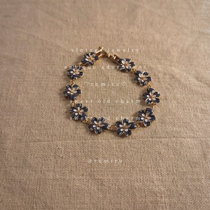 ハンドメイド レトロ ブルー フラワー エナメル ゴールド 貝殻 おしゃれ ブレスレット
