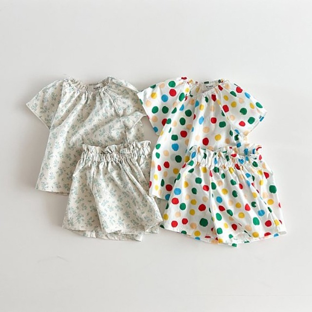 【BABY&KID】カラフルドットフリルセットアップ