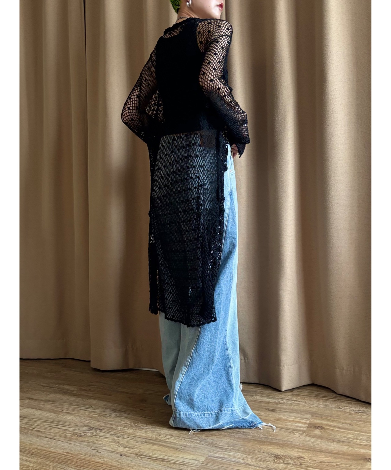 black crochet long cardigan-4762-6