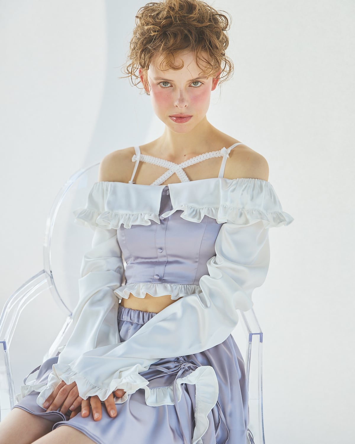 人気♡【BATSHEVA】サテン デザイナーズポルカドット フリルブラウス 人気♡【BATSHEVA】サテン デザイナーズポルカドット フリルブラウス