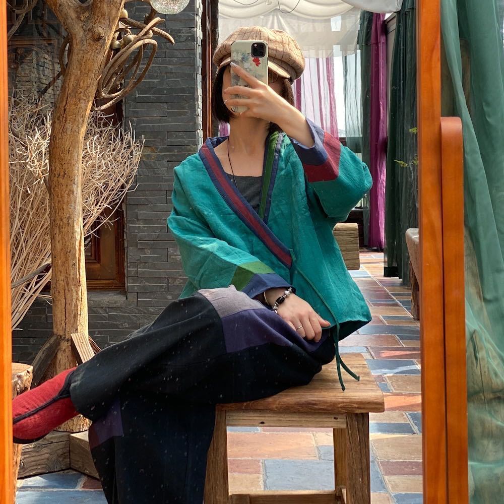 オータムパッチワークコート コットン レース 秋物 レースアップ ピュア Yiranxuaディースワード50357360651