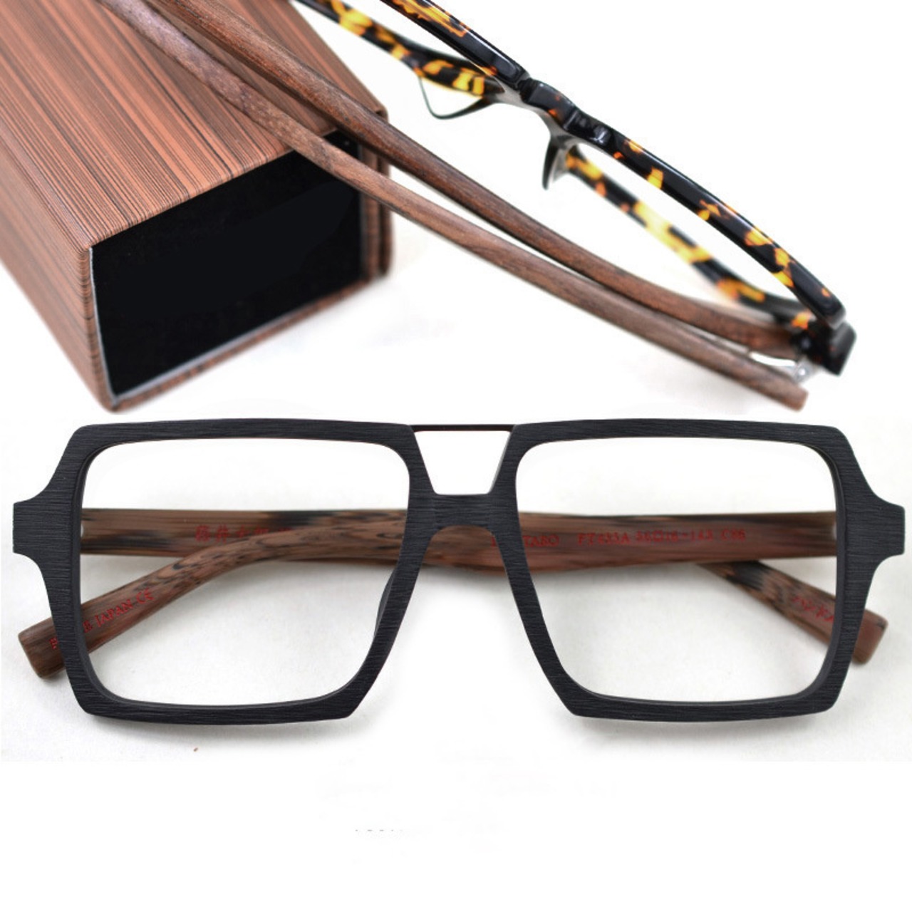 Wood Grain Two Bridge Oversized Glasses -square- / ウッド グレイン ツーブリッジ オーバーサイズ メガネ -スクエア-　