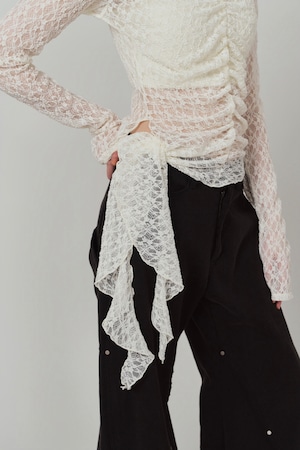 Lace Gathered Top / WHITE