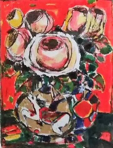 安食慎太郎「ばら」 ジクレー 17/150 額縁外寸61.0x69.0x3.0㎝ 裏