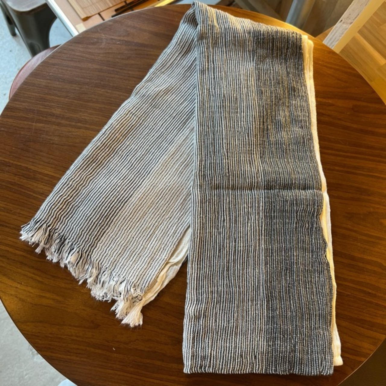 TOPANGA Accessory　Cotton & Linen Scarf コットン＆リネンスカーフ　グラデーションストライプ　ホワイト　scarf　スカーフ　