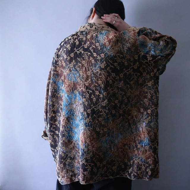 "reversible" beautiful pattern over silhouette chenille weave shirt jacket