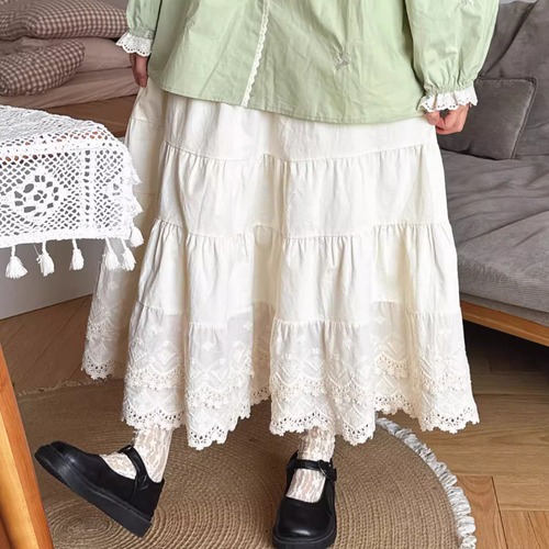 カットワーク刺繍ティアードスカート ・8886
