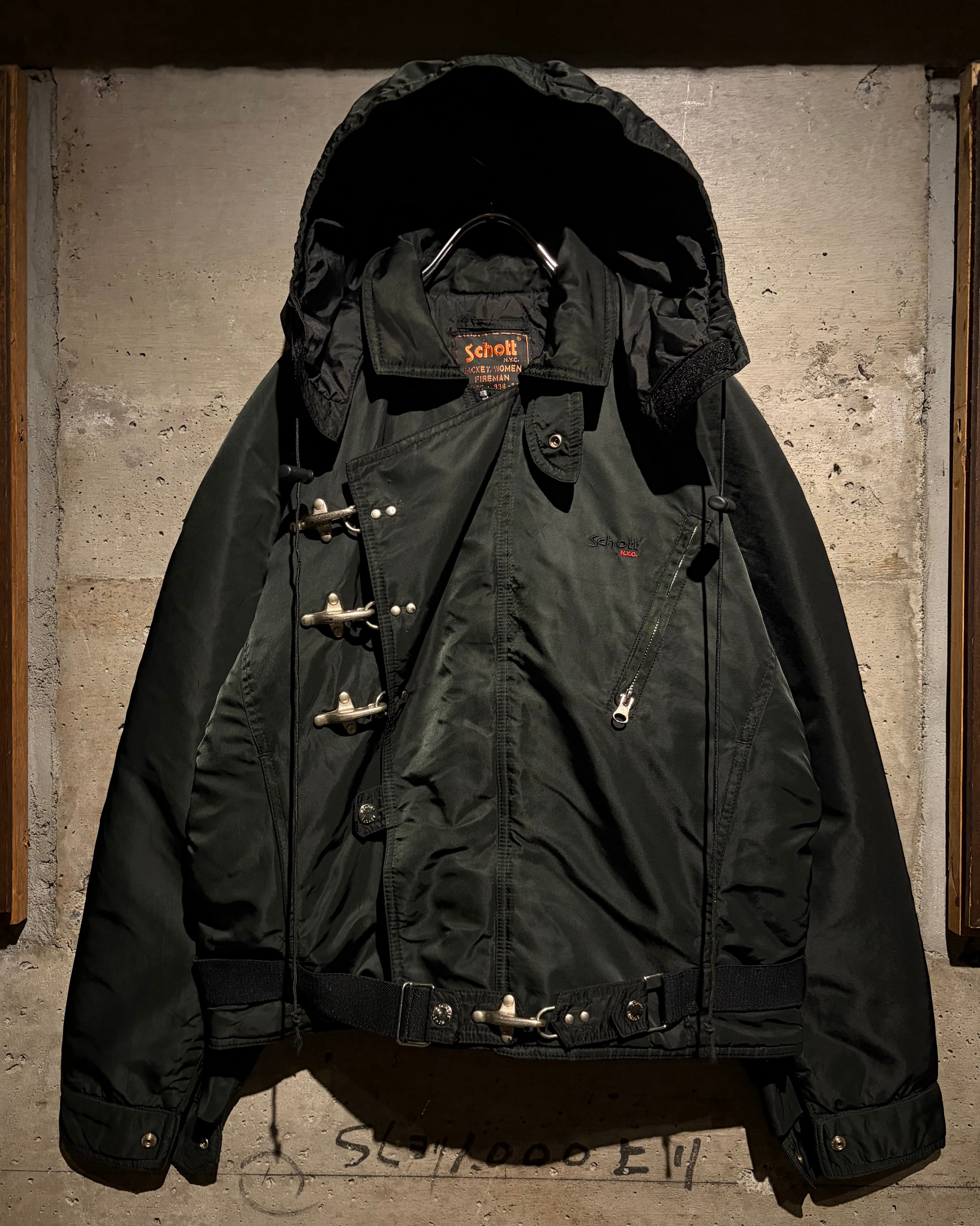 Caka】90's “Schott” Vintage Hooded Nylon Fireman Jacket | Caka