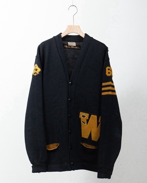 vintage all wool knitted lettered cardigan / COLOR:BLACK