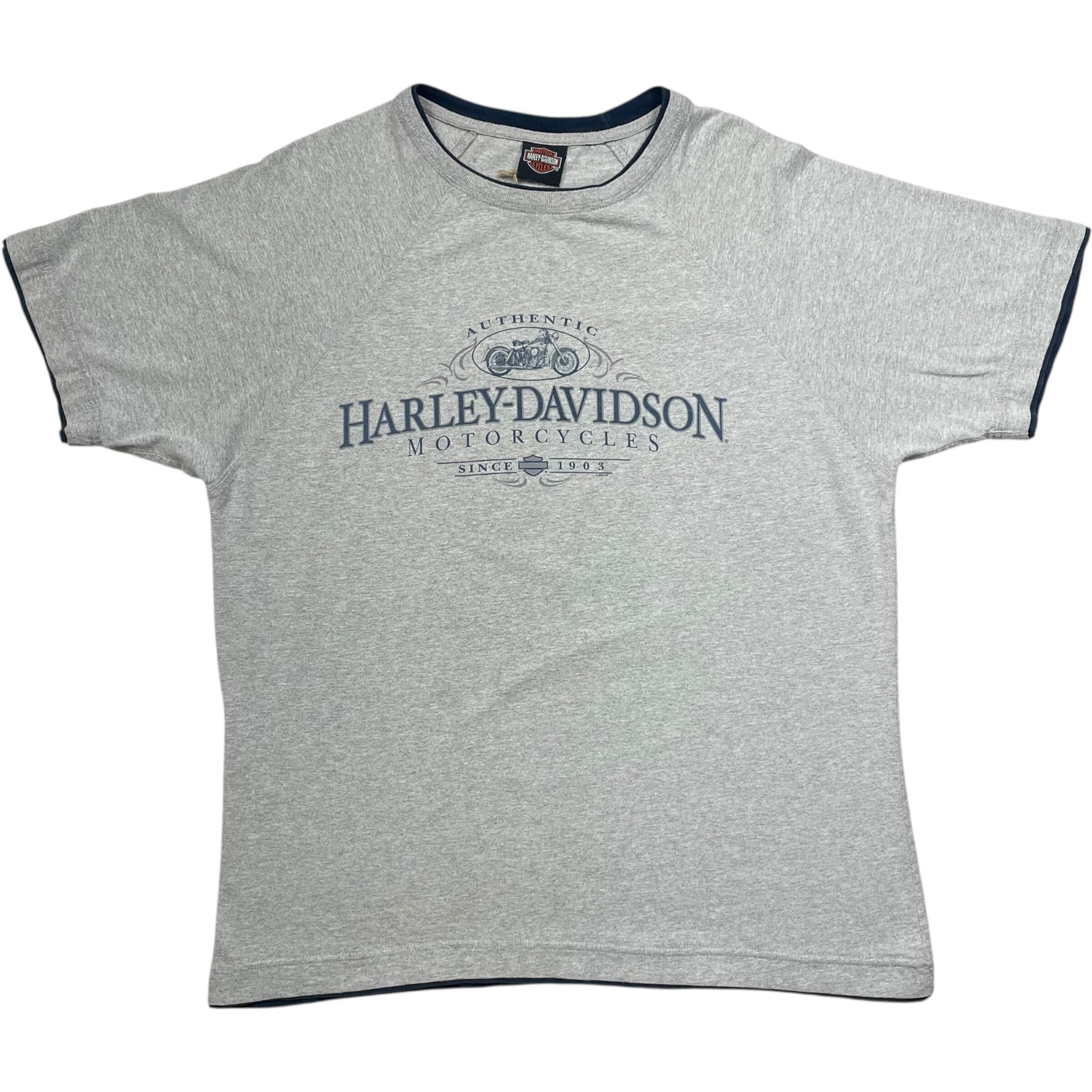 《XL》 Harley-Davidson ハーレーダビッドソン Tシャツ ラグラン 両面プリント グレー no.7682