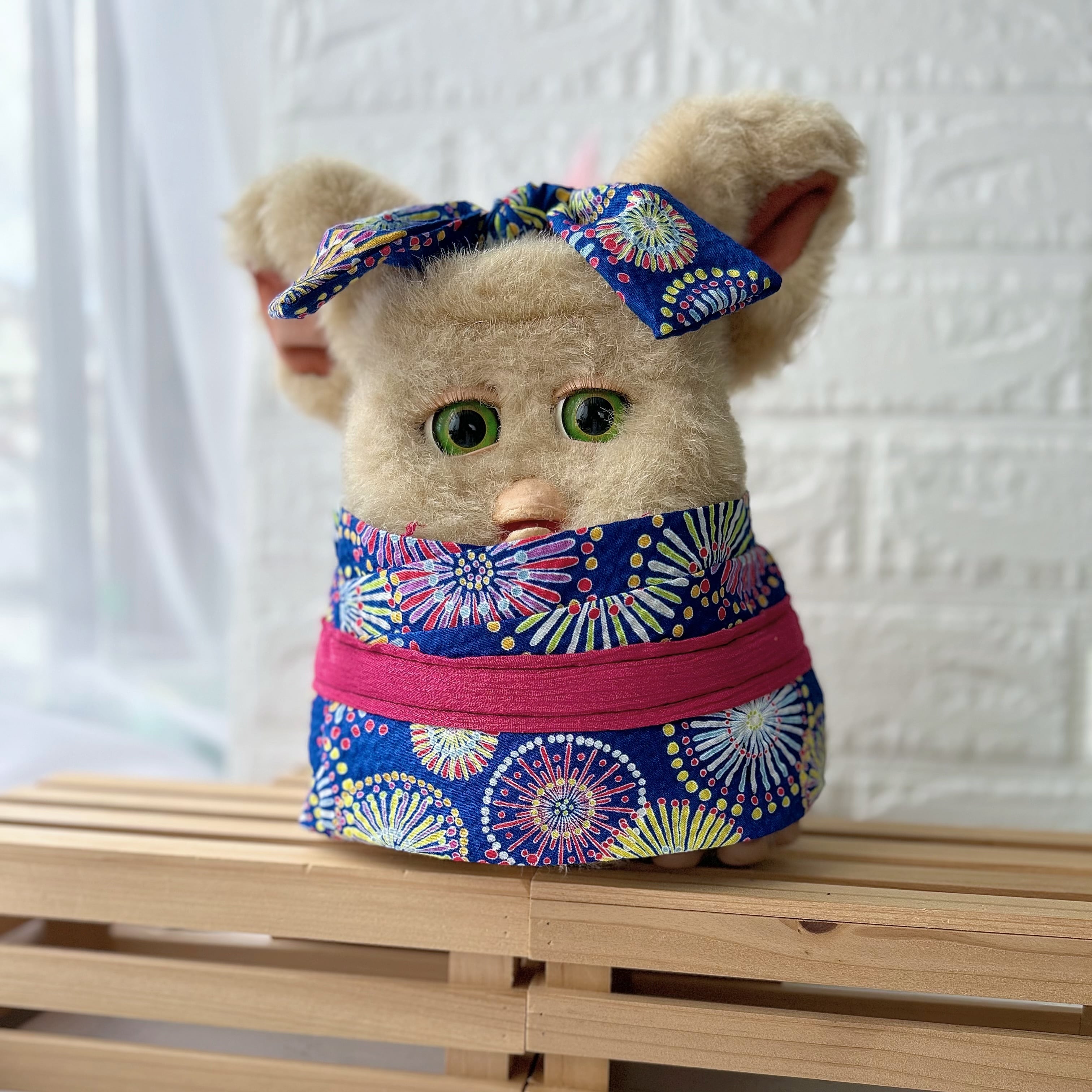 胴囲48cm、ぬいぐるみ用。浴衣＆リボンセット(紺色花火柄) | 砂糖菓子