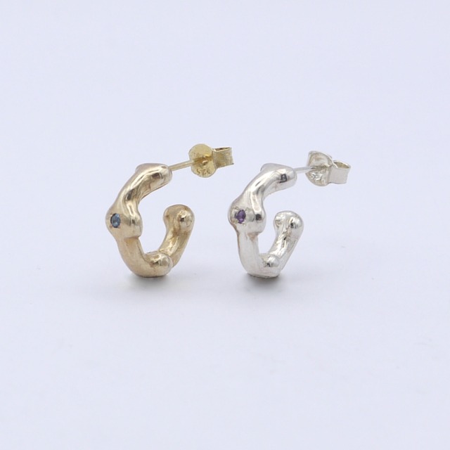 "wave series" 4 bulging hoop earrings with color stone